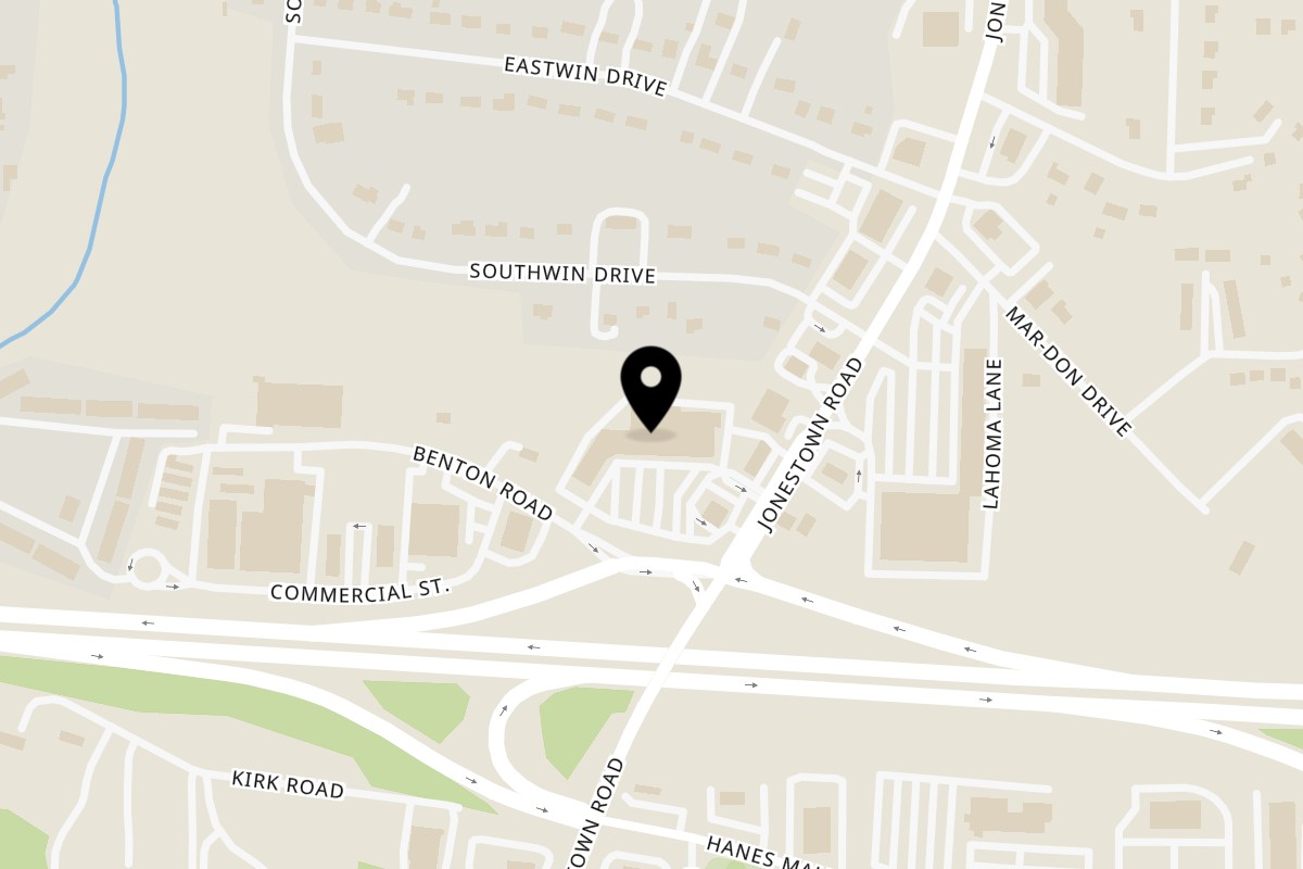 Map showing the location of Kalamaki Authentic Greek Street Food on 420 Jonestown Rd L in Winston-Salem
